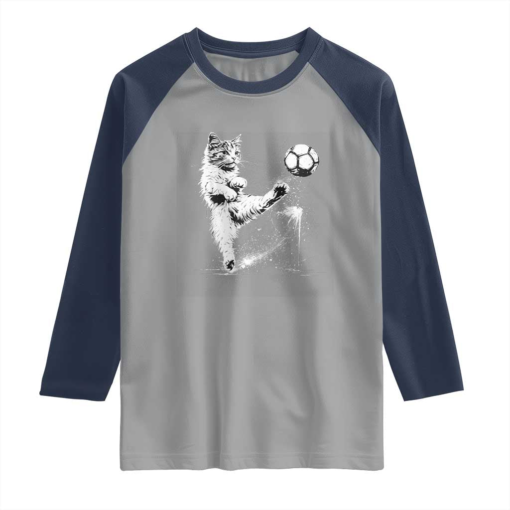 Cat Playing Soccer Raglan Shirt Funny Cat Lover Gift