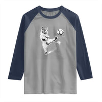 Cat Playing Soccer Raglan Shirt Funny Cat Lover Gift