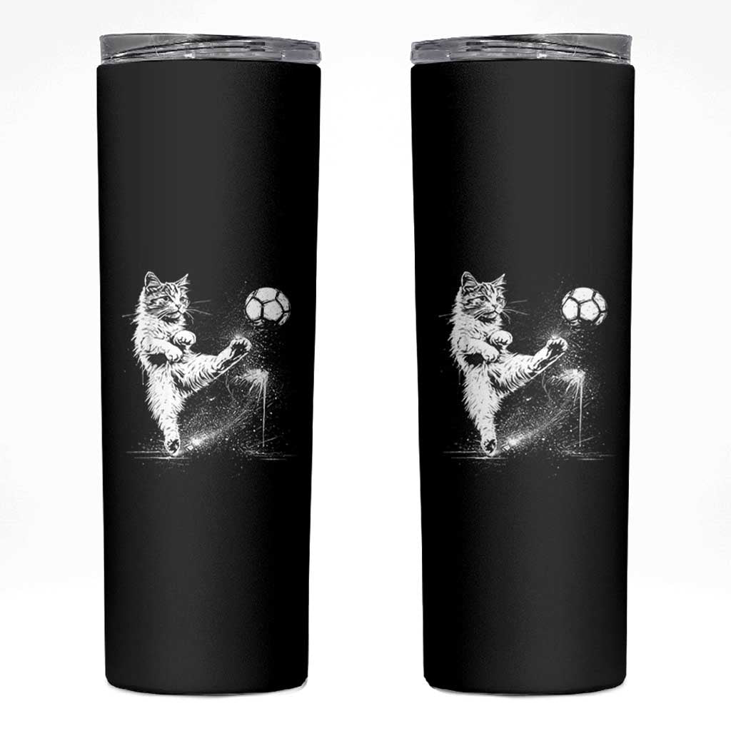 Cat Playing Soccer Skinny Tumbler Funny Cat Lover Gift