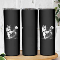 Cat Playing Soccer Skinny Tumbler Funny Cat Lover Gift