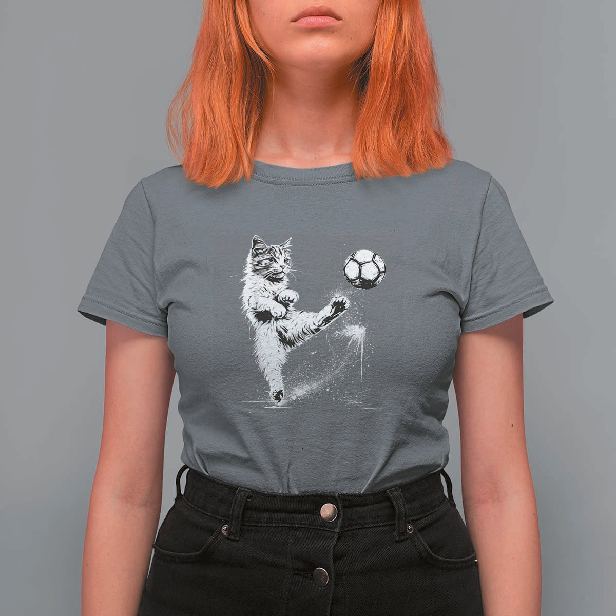 Cat Playing Soccer T Shirt For Women Funny Cat Lover Gift