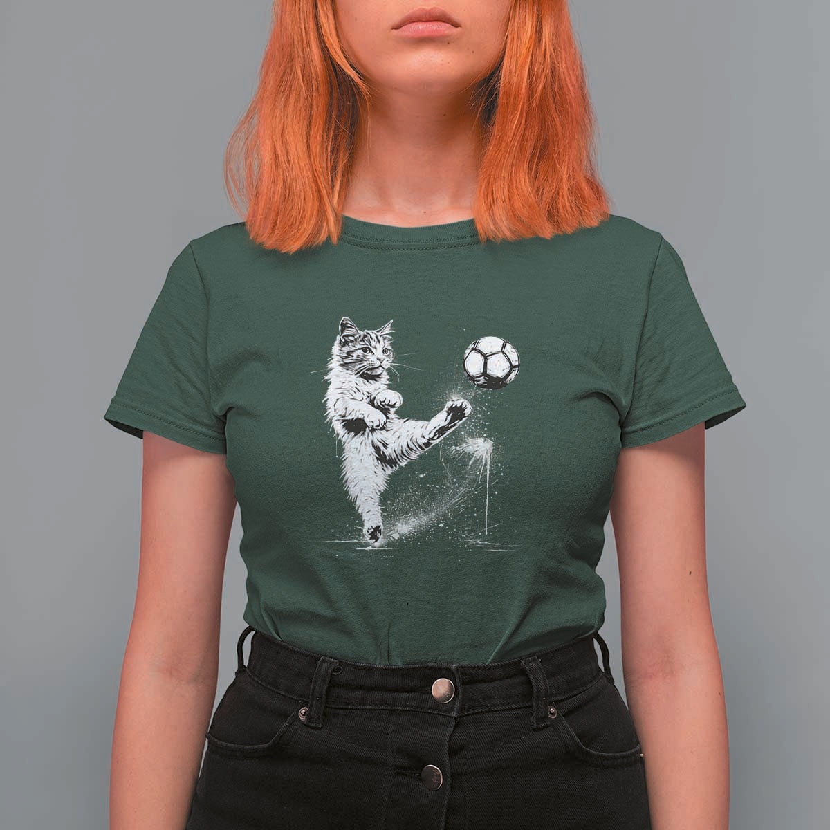 Cat Playing Soccer T Shirt For Women Funny Cat Lover Gift
