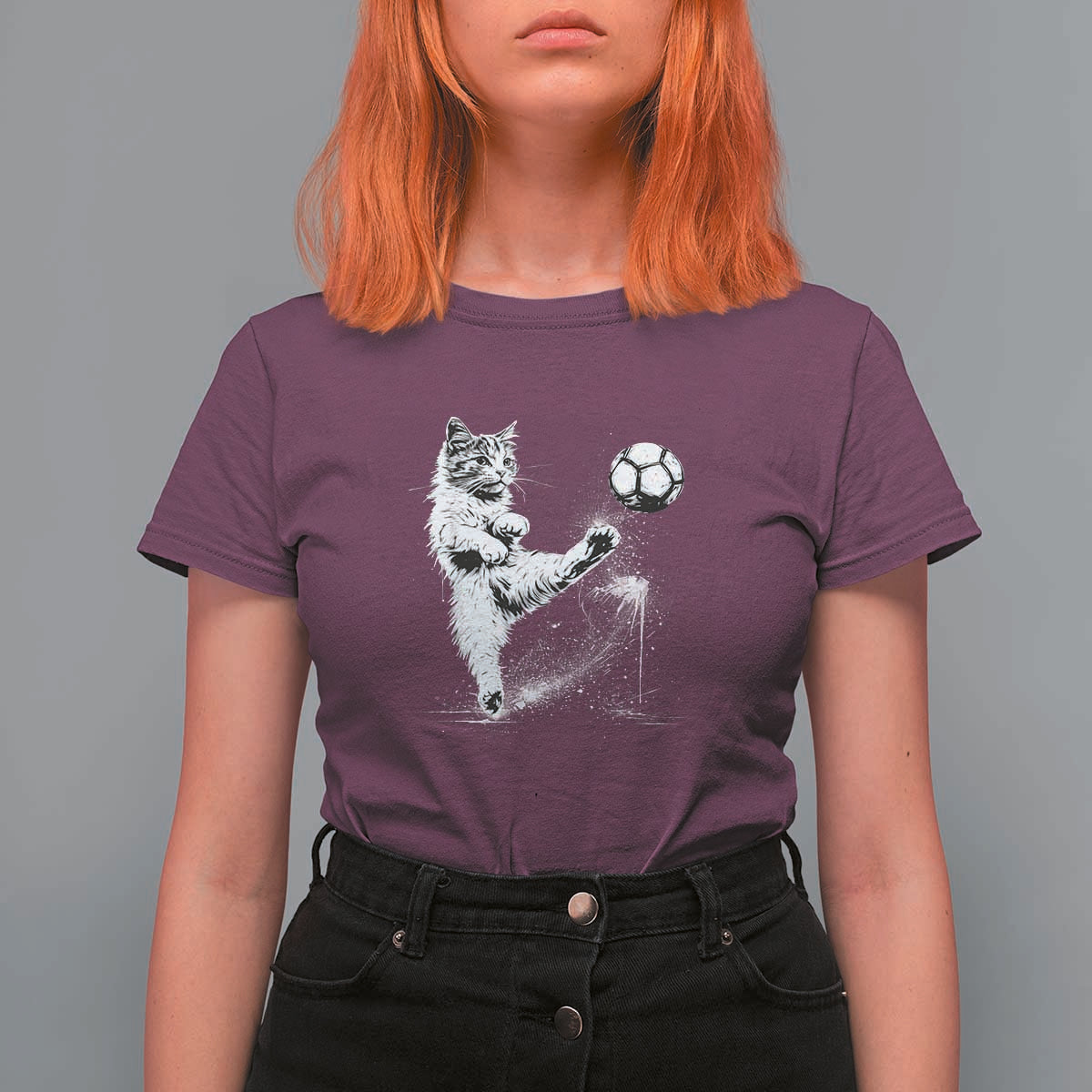 Cat Playing Soccer T Shirt For Women Funny Cat Lover Gift