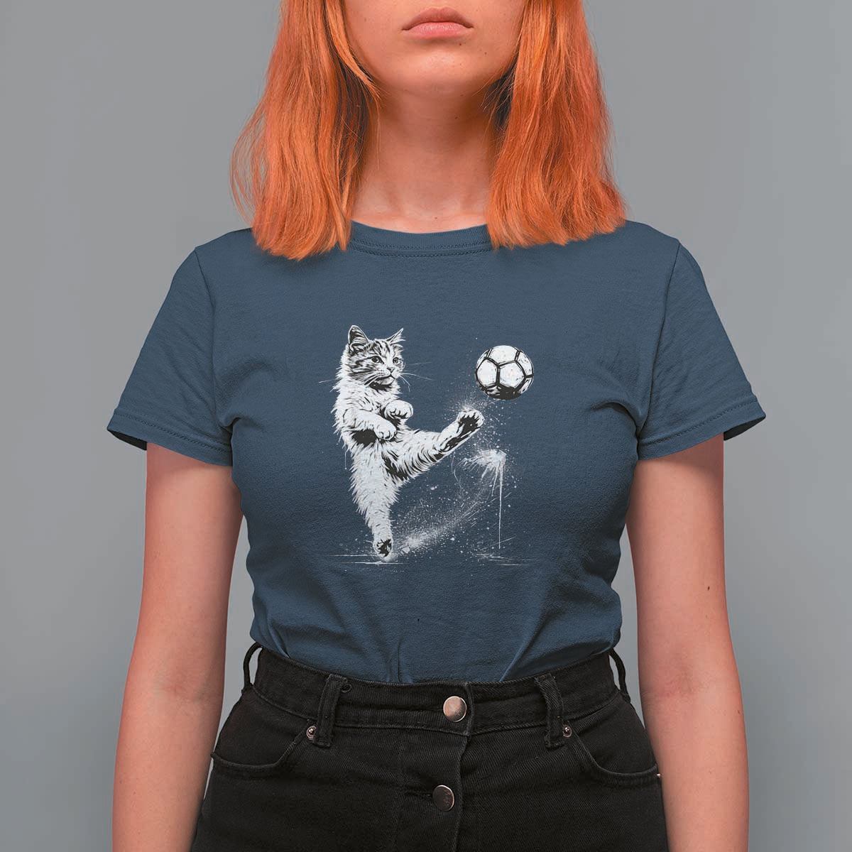 Cat Playing Soccer T Shirt For Women Funny Cat Lover Gift