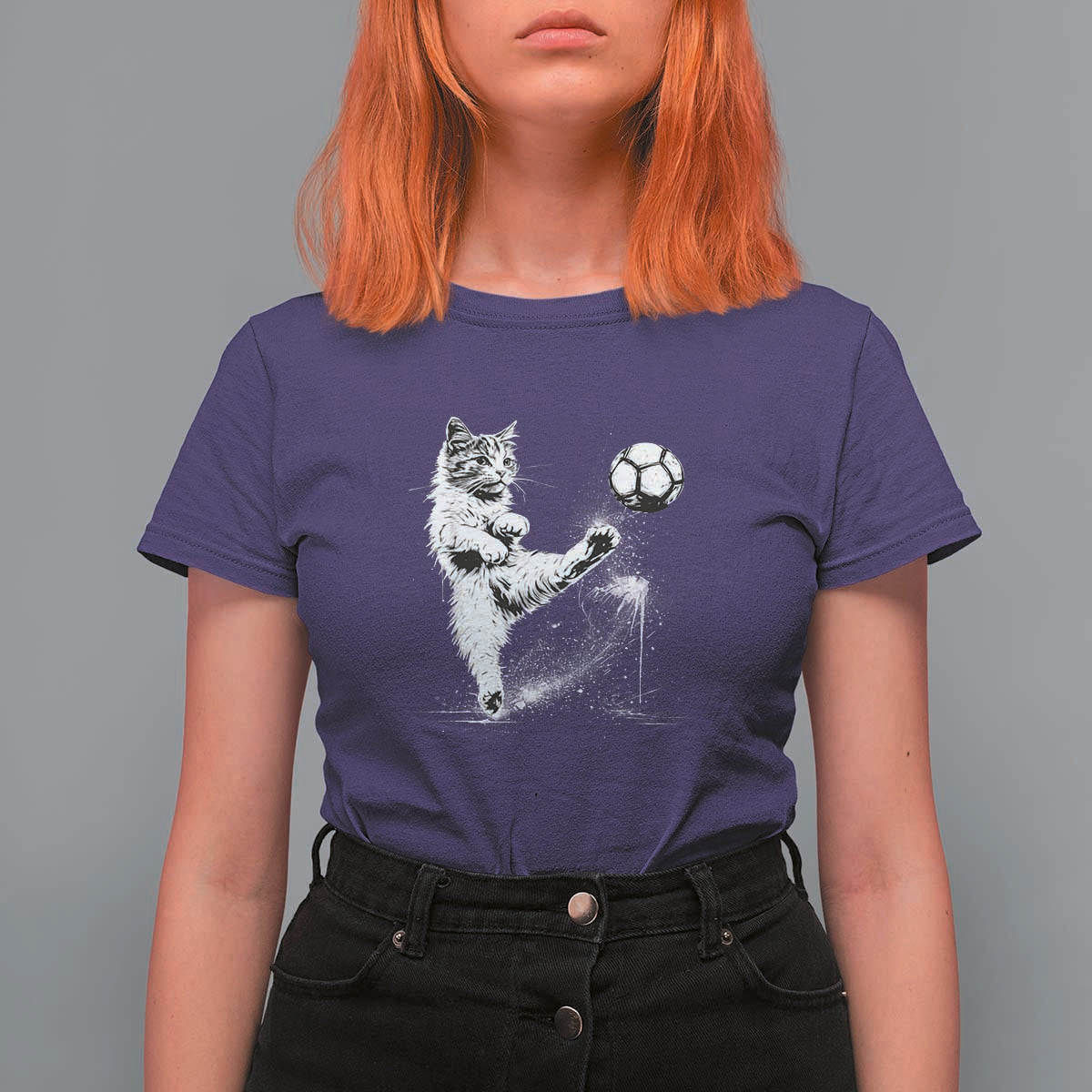 Cat Playing Soccer T Shirt For Women Funny Cat Lover Gift