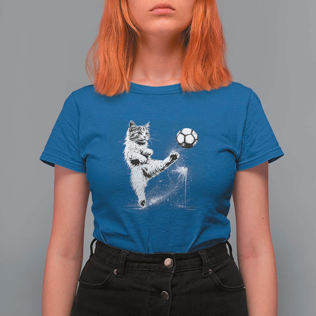 Cat Playing Soccer T Shirt For Women Funny Cat Lover Gift