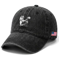 Cat Playing Soccer Washed Cotton Baseball Cap Funny Cat Lover Gift