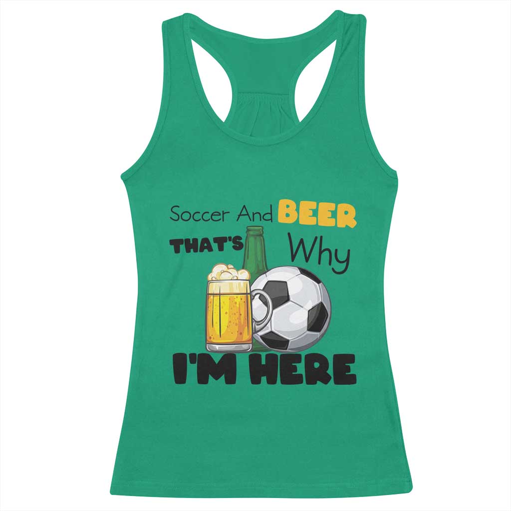 Soccer And Beer That Is Why I Am Here Racerback Tank Top Funny Drinking Lover