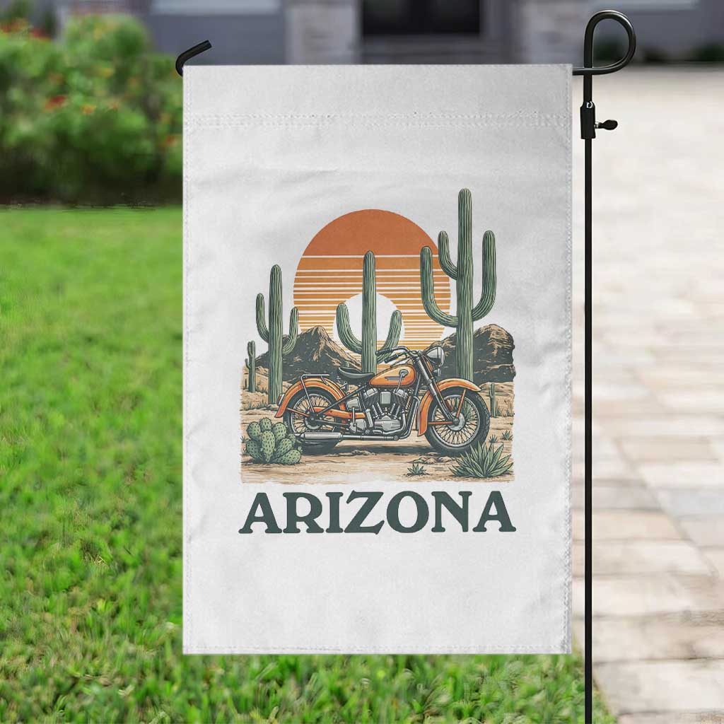 Arizona Motorcycle Garden Flag Vintage Desert Highway Rider Gift