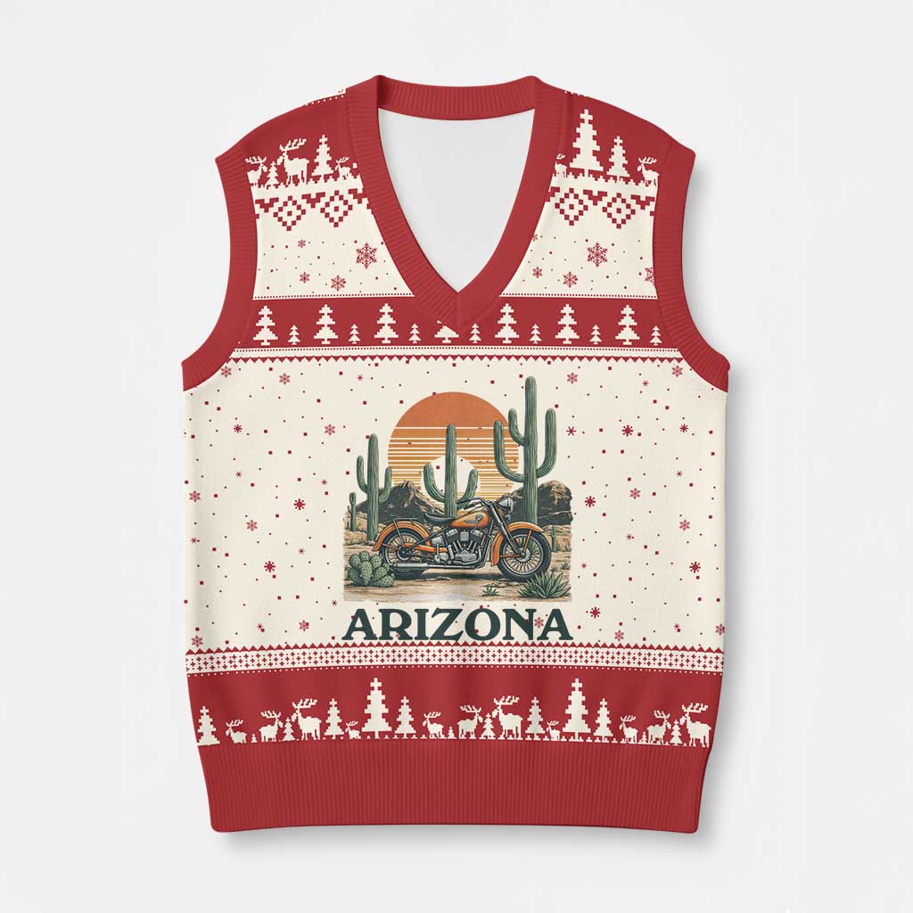 Arizona Motorcycle V-Neck Knit Sweater Vest Vintage Desert Highway Rider Gift