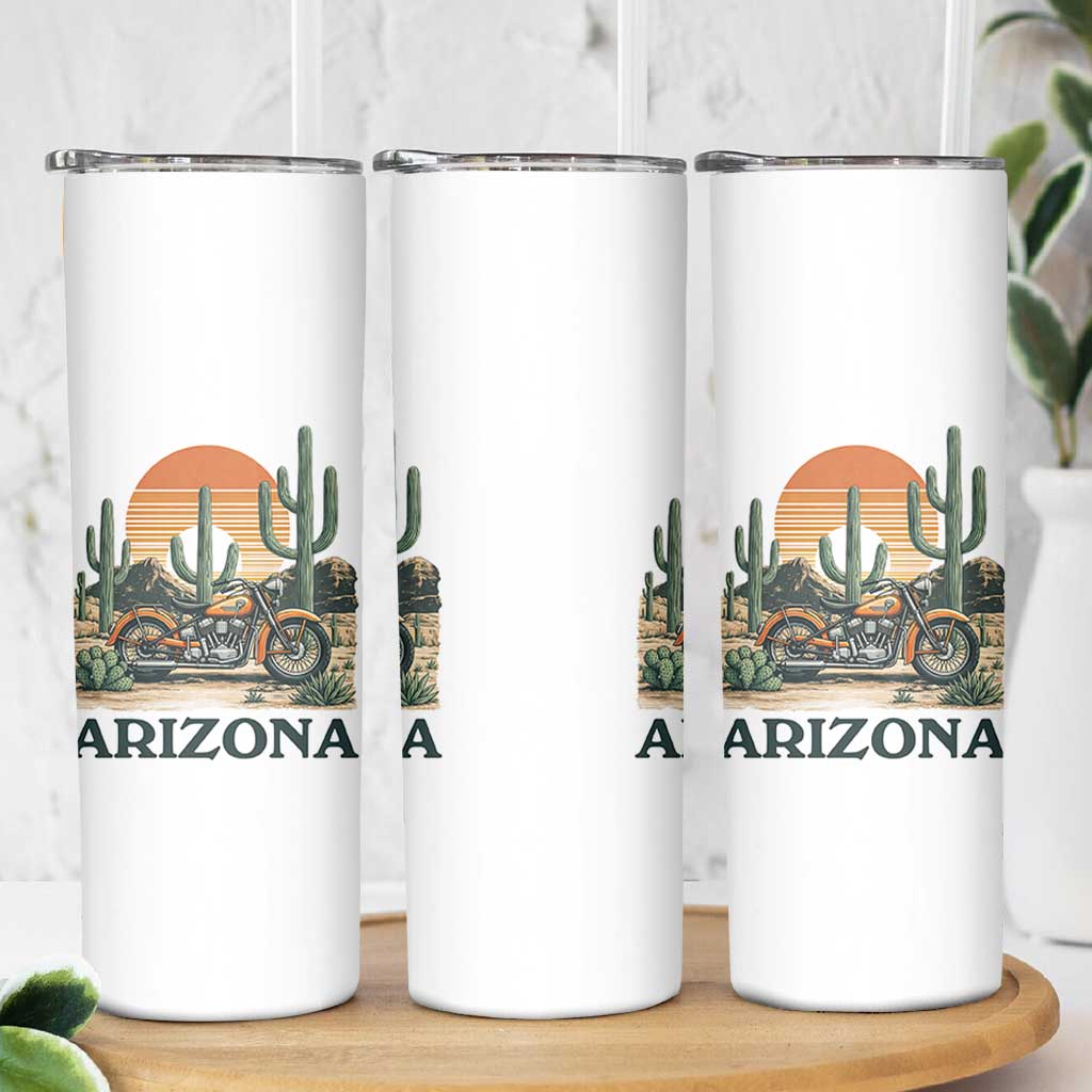 Arizona Motorcycle Skinny Tumbler Vintage Desert Highway Rider Gift