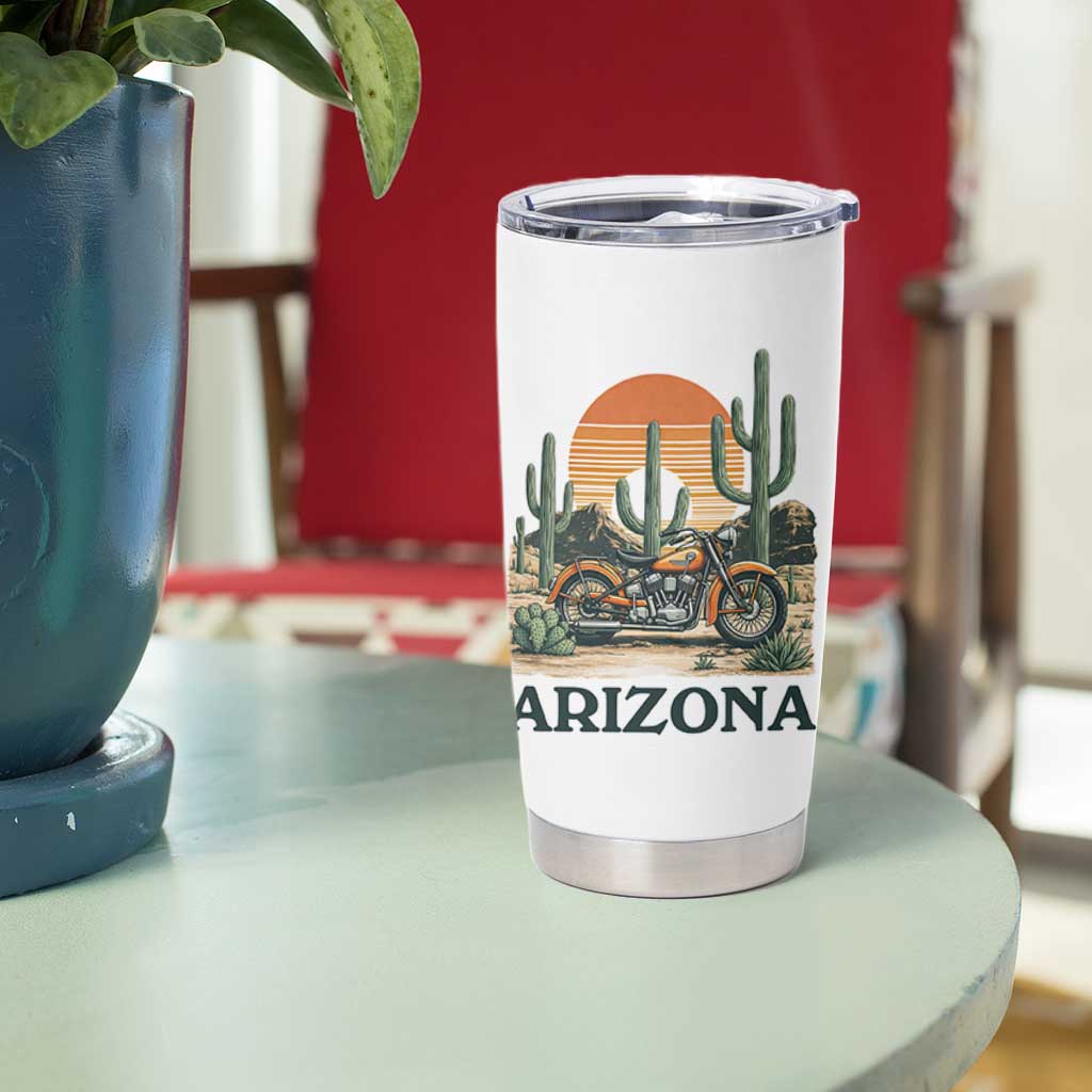 Arizona Motorcycle Tumbler Cup Vintage Desert Highway Rider Gift