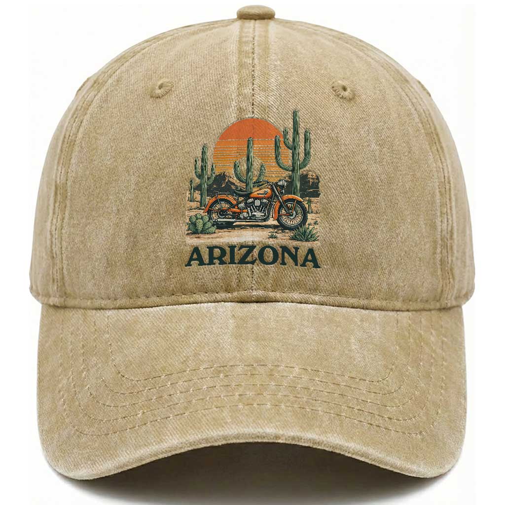 Arizona Motorcycle Washed Cotton Baseball Cap Vintage Desert Highway Rider Gift