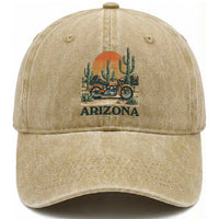 Arizona Motorcycle Washed Cotton Baseball Cap Vintage Desert Highway Rider Gift