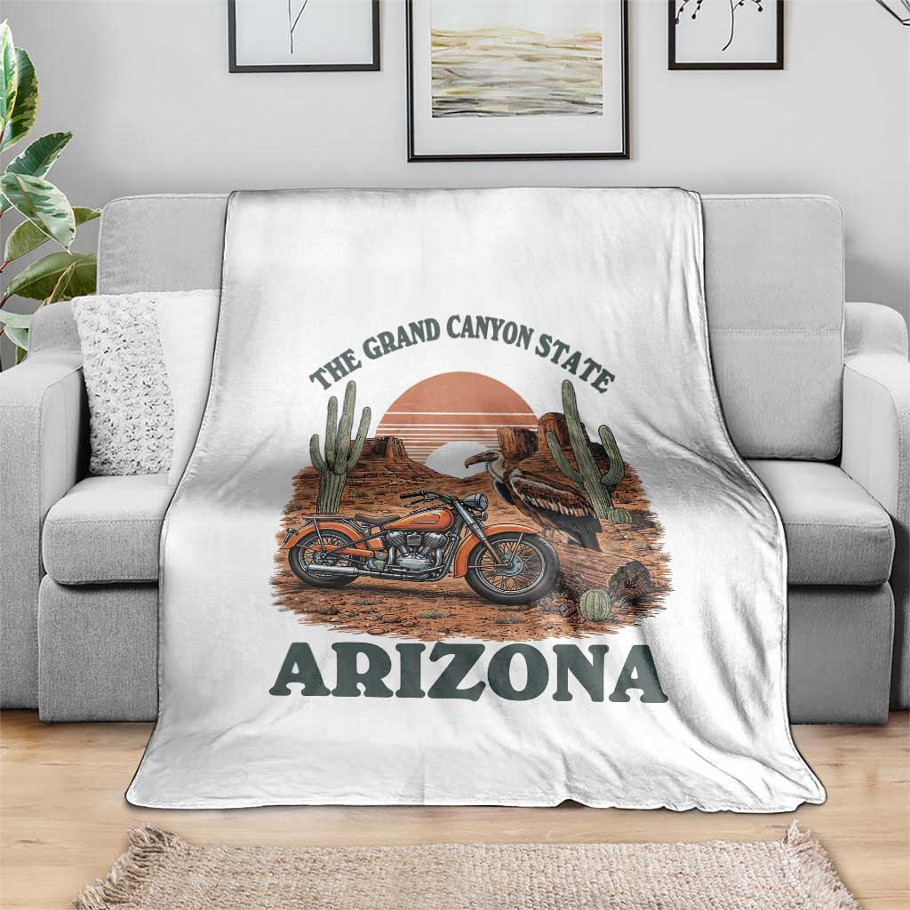 Vintage Arizona Motorcycle Rider Throw Blanket Desert Cactus Grand Canyon State