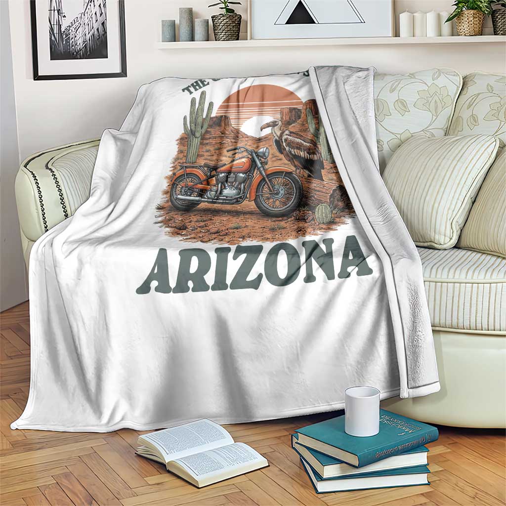 Vintage Arizona Motorcycle Rider Throw Blanket Desert Cactus Grand Canyon State