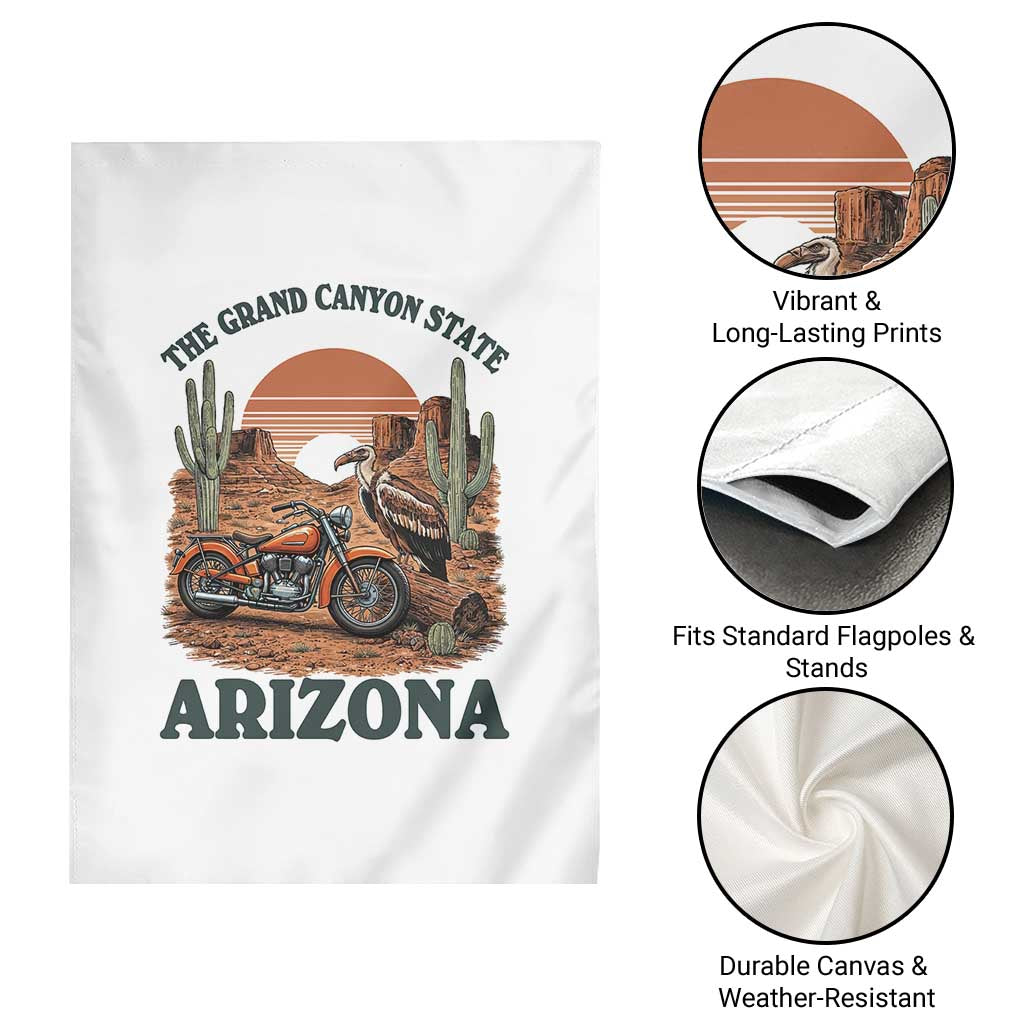 Vintage Arizona Motorcycle Rider Garden Flag Desert Cactus Grand Canyon State
