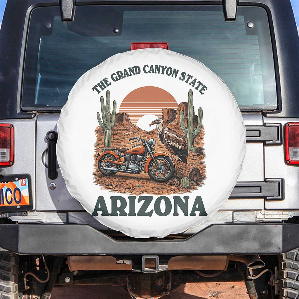 Vintage Arizona Motorcycle Rider Spare Tire Cover Desert Cactus Grand Canyon State