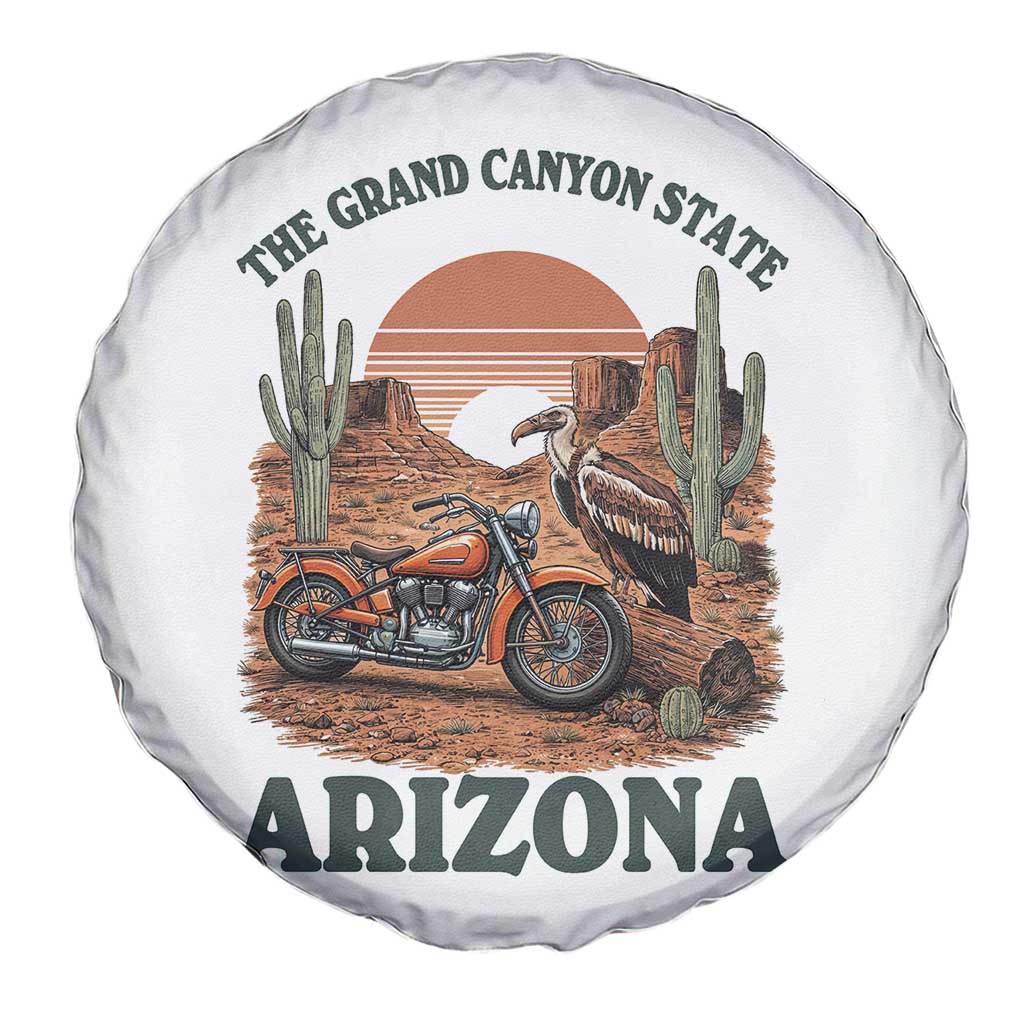 Vintage Arizona Motorcycle Rider Spare Tire Cover Desert Cactus Grand Canyon State