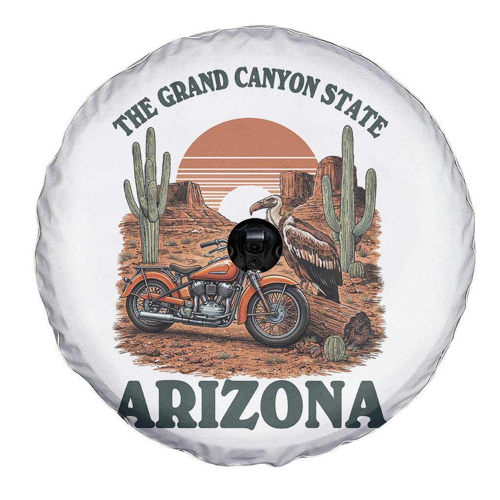 Vintage Arizona Motorcycle Rider Spare Tire Cover Desert Cactus Grand Canyon State