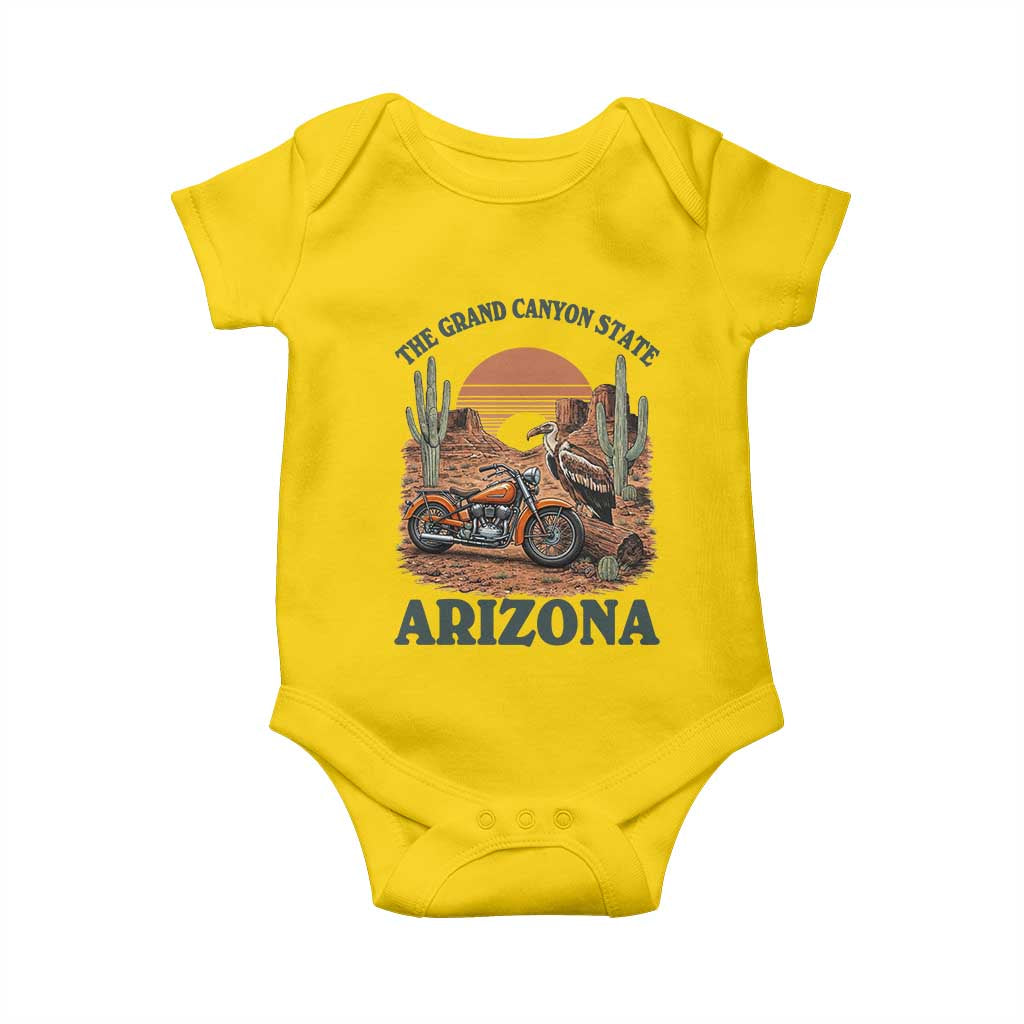 Vintage Arizona Motorcycle Rider Baby Onesie Desert Cactus Grand Canyon State