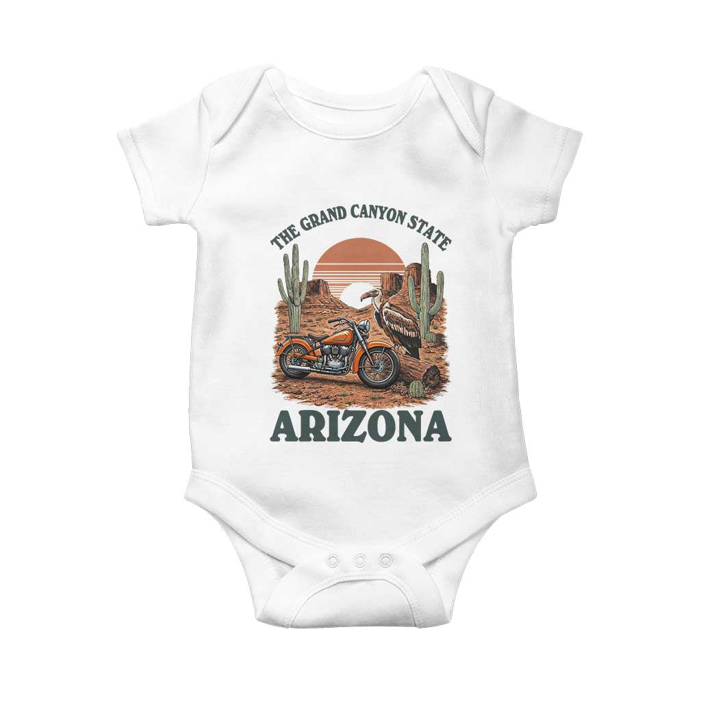 Vintage Arizona Motorcycle Rider Baby Onesie Desert Cactus Grand Canyon State