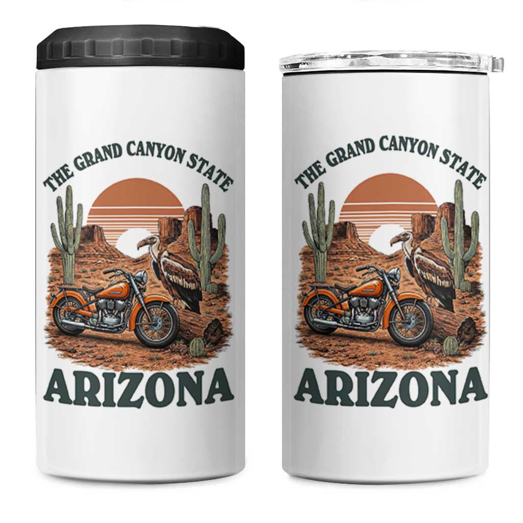 Vintage Arizona Motorcycle Rider 4 in 1 Can Cooler Tumbler Desert Cactus Grand Canyon State