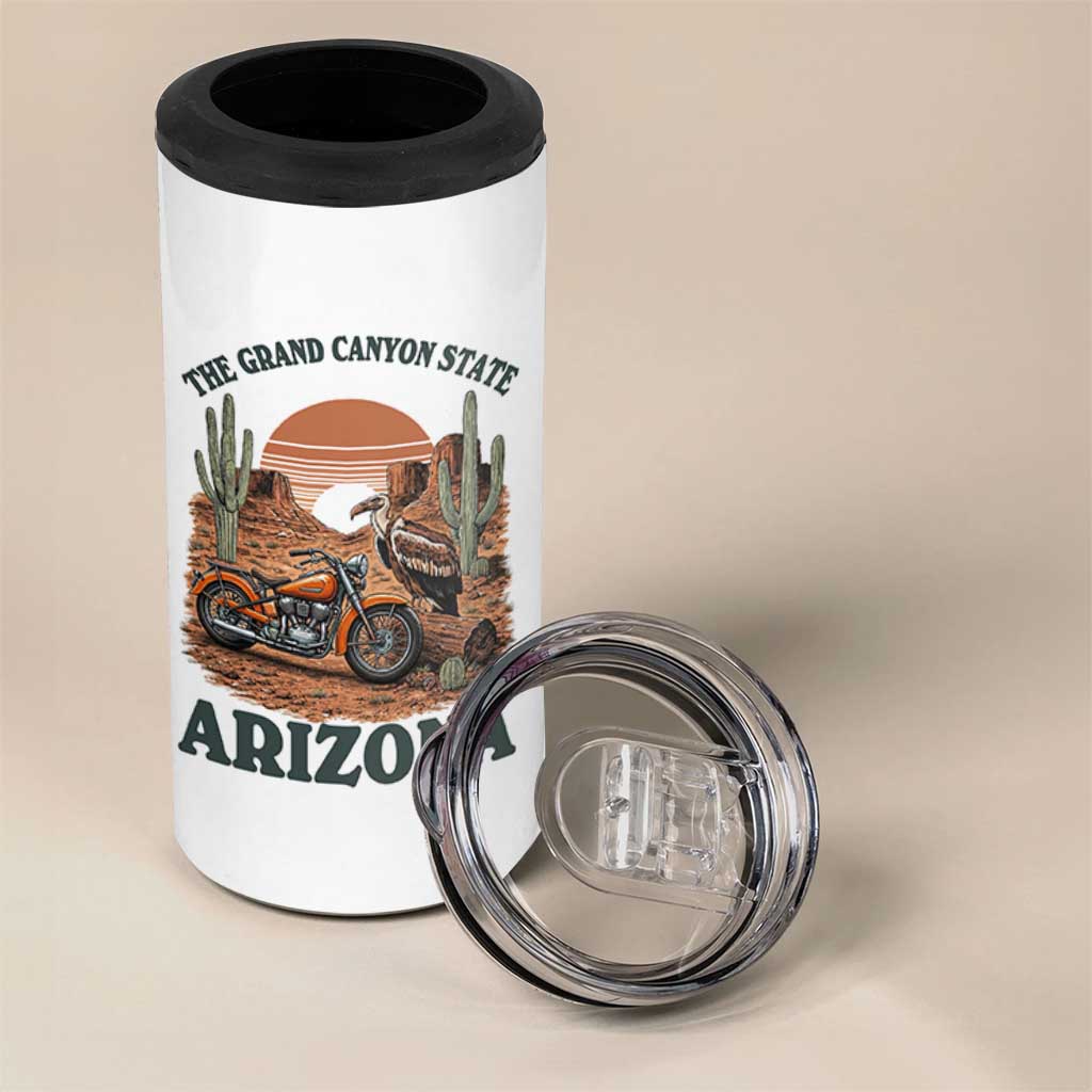 Vintage Arizona Motorcycle Rider 4 in 1 Can Cooler Tumbler Desert Cactus Grand Canyon State