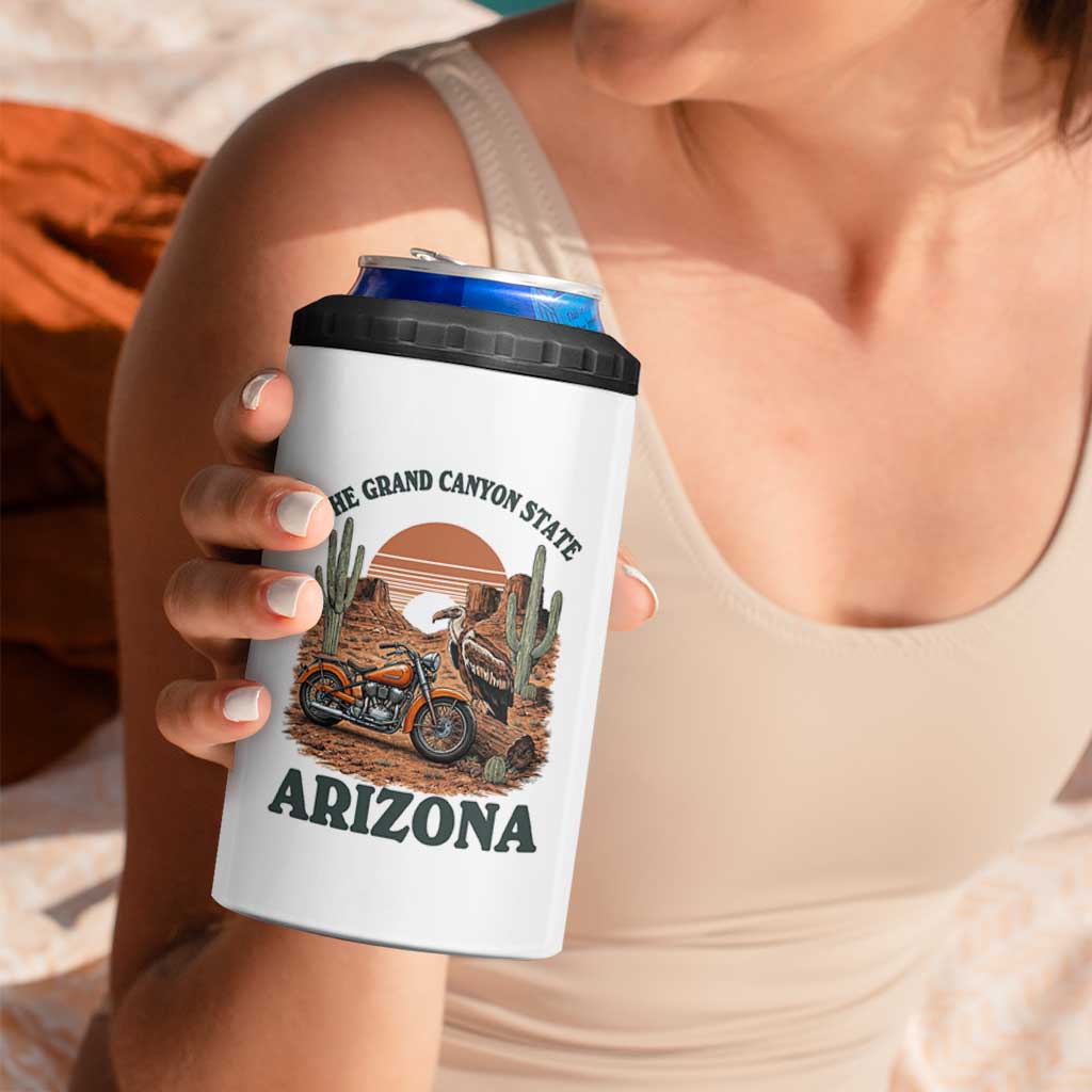 Vintage Arizona Motorcycle Rider 4 in 1 Can Cooler Tumbler Desert Cactus Grand Canyon State
