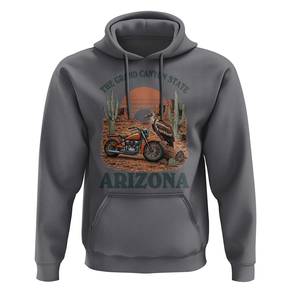 Vintage Arizona Motorcycle Rider Hoodie Desert Cactus Grand Canyon State
