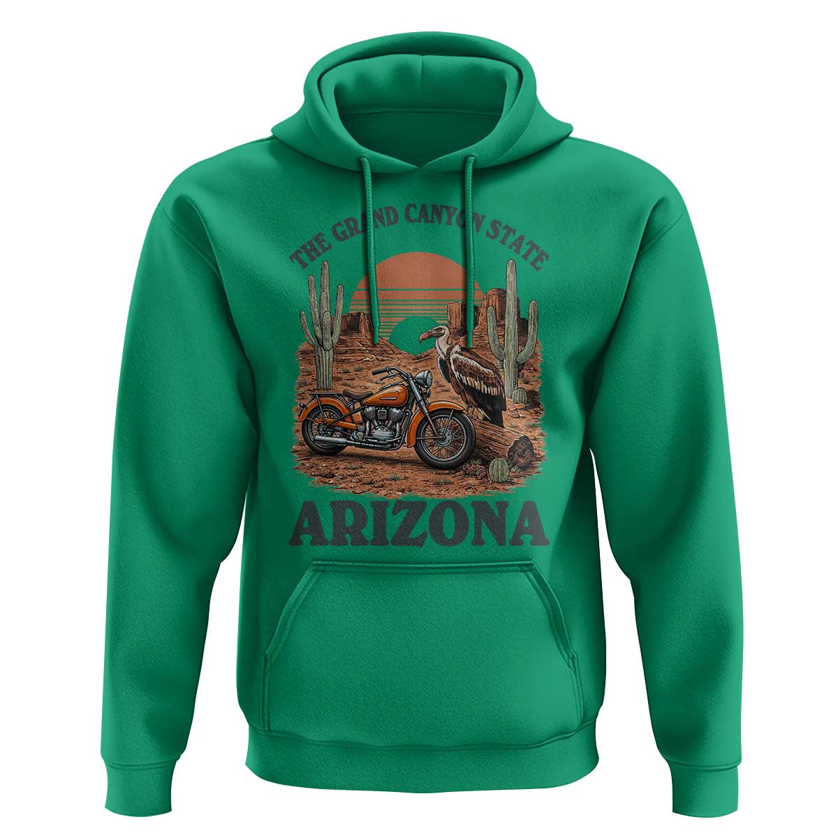 Vintage Arizona Motorcycle Rider Hoodie Desert Cactus Grand Canyon State