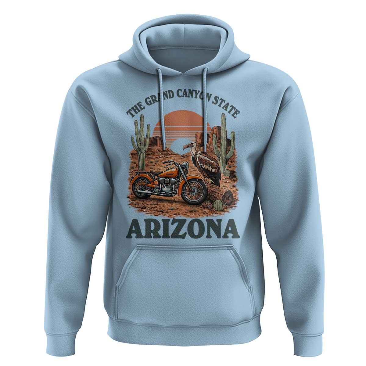 Vintage Arizona Motorcycle Rider Hoodie Desert Cactus Grand Canyon State