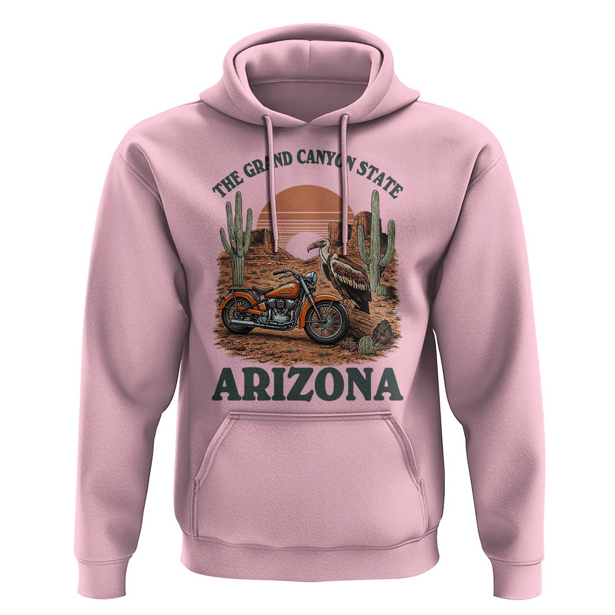 Vintage Arizona Motorcycle Rider Hoodie Desert Cactus Grand Canyon State