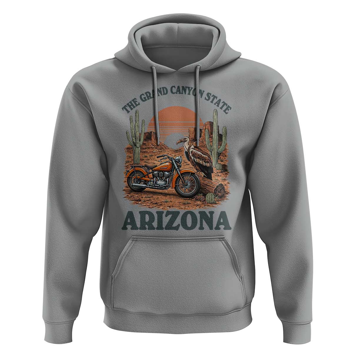 Vintage Arizona Motorcycle Rider Hoodie Desert Cactus Grand Canyon State