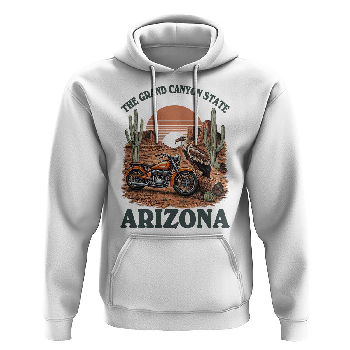 Vintage Arizona Motorcycle Rider Hoodie Desert Cactus Grand Canyon State