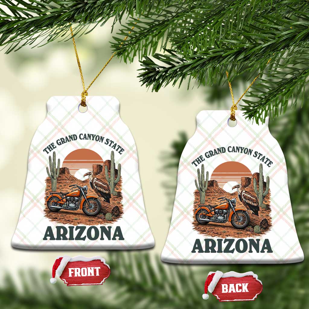 Vintage Arizona Motorcycle Rider Ceramic Ornament Desert Cactus Grand Canyon State