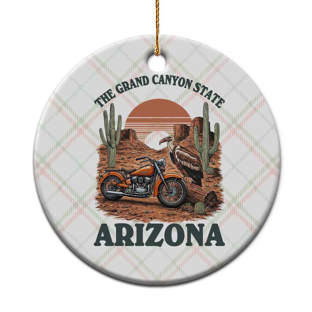 Vintage Arizona Motorcycle Rider Ceramic Ornament Desert Cactus Grand Canyon State