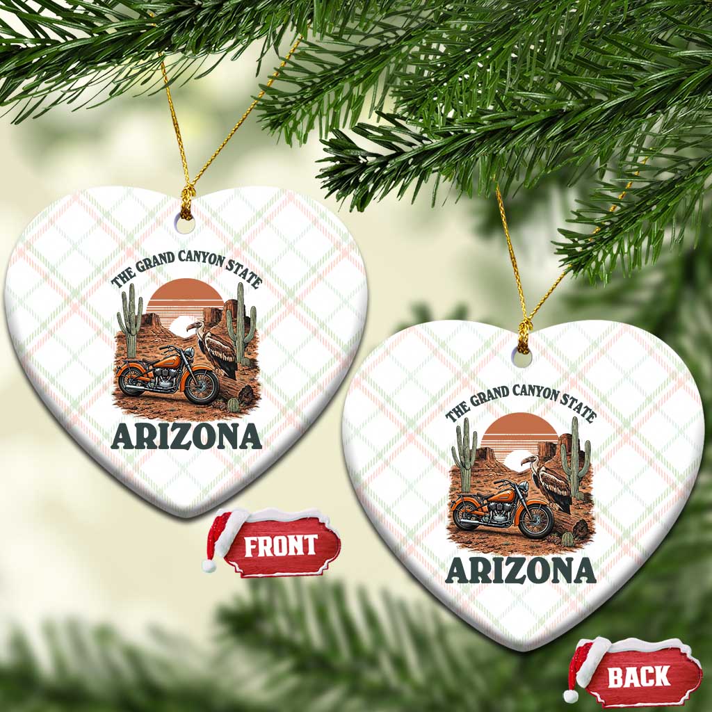 Vintage Arizona Motorcycle Rider Ceramic Ornament Desert Cactus Grand Canyon State