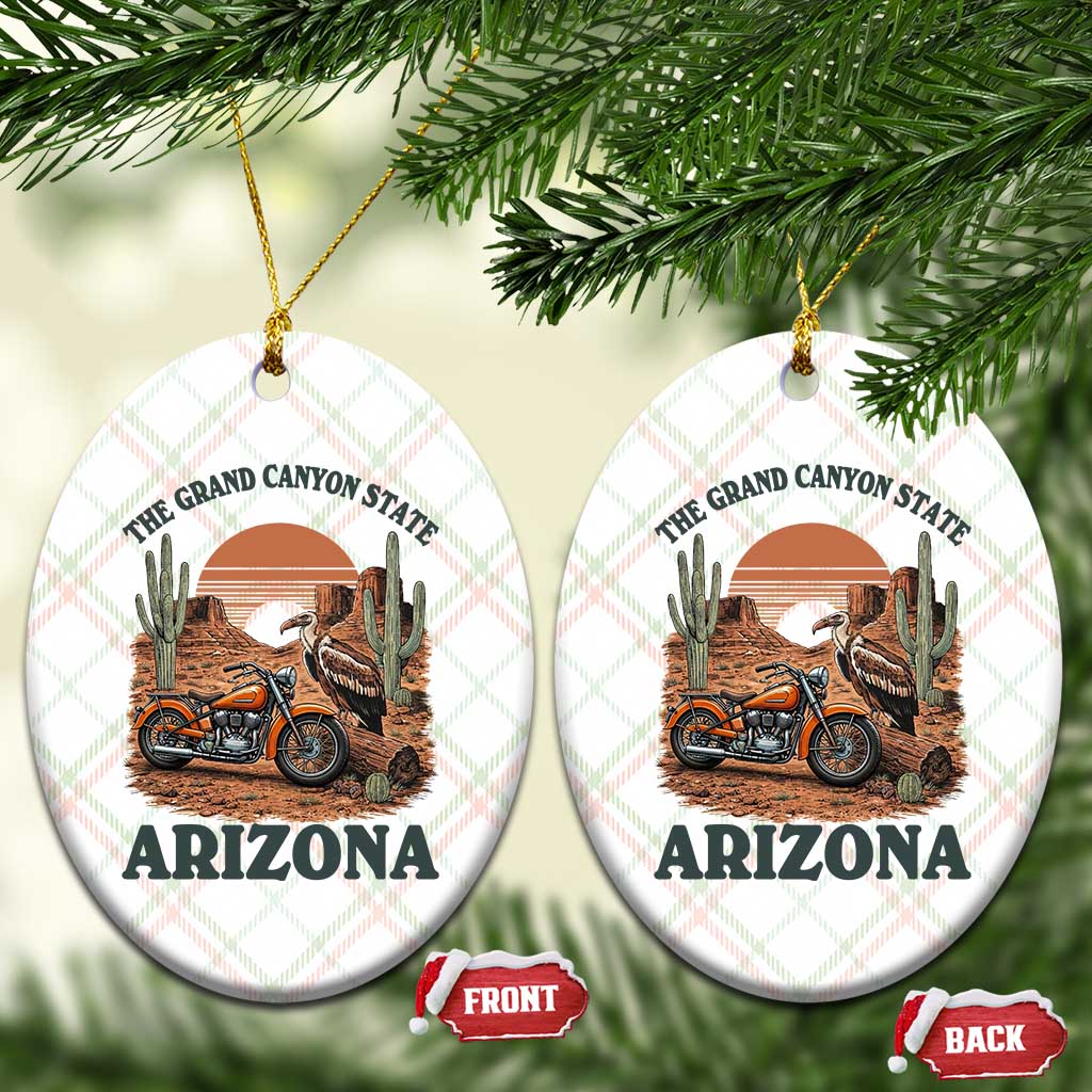 Vintage Arizona Motorcycle Rider Ceramic Ornament Desert Cactus Grand Canyon State