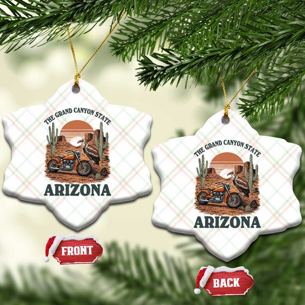 Vintage Arizona Motorcycle Rider Ceramic Ornament Desert Cactus Grand Canyon State
