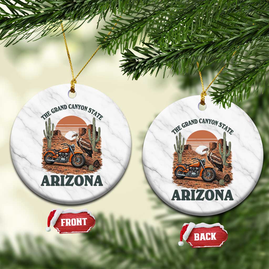 Vintage Arizona Motorcycle Rider Ceramic Ornament Desert Cactus Grand Canyon State