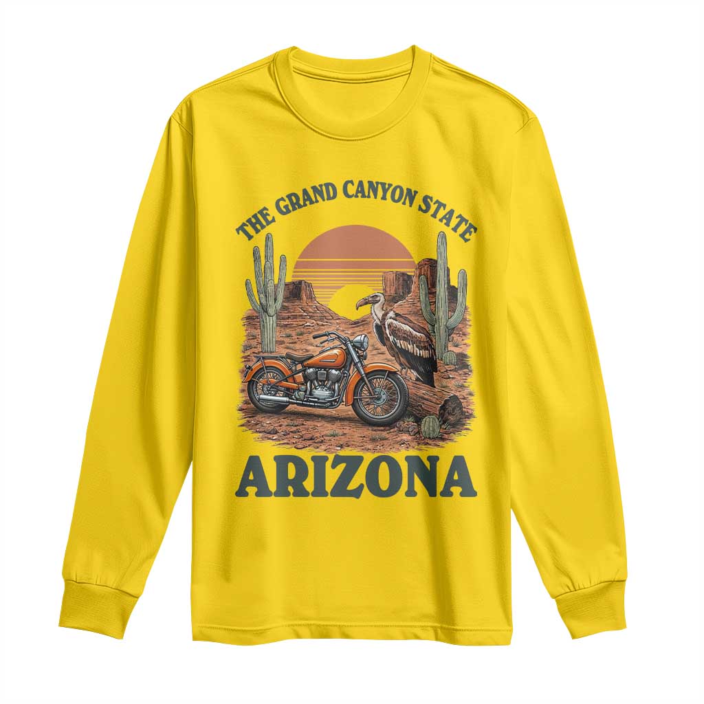 Vintage Arizona Motorcycle Rider Long Sleeve Shirt Desert Cactus Grand Canyon State