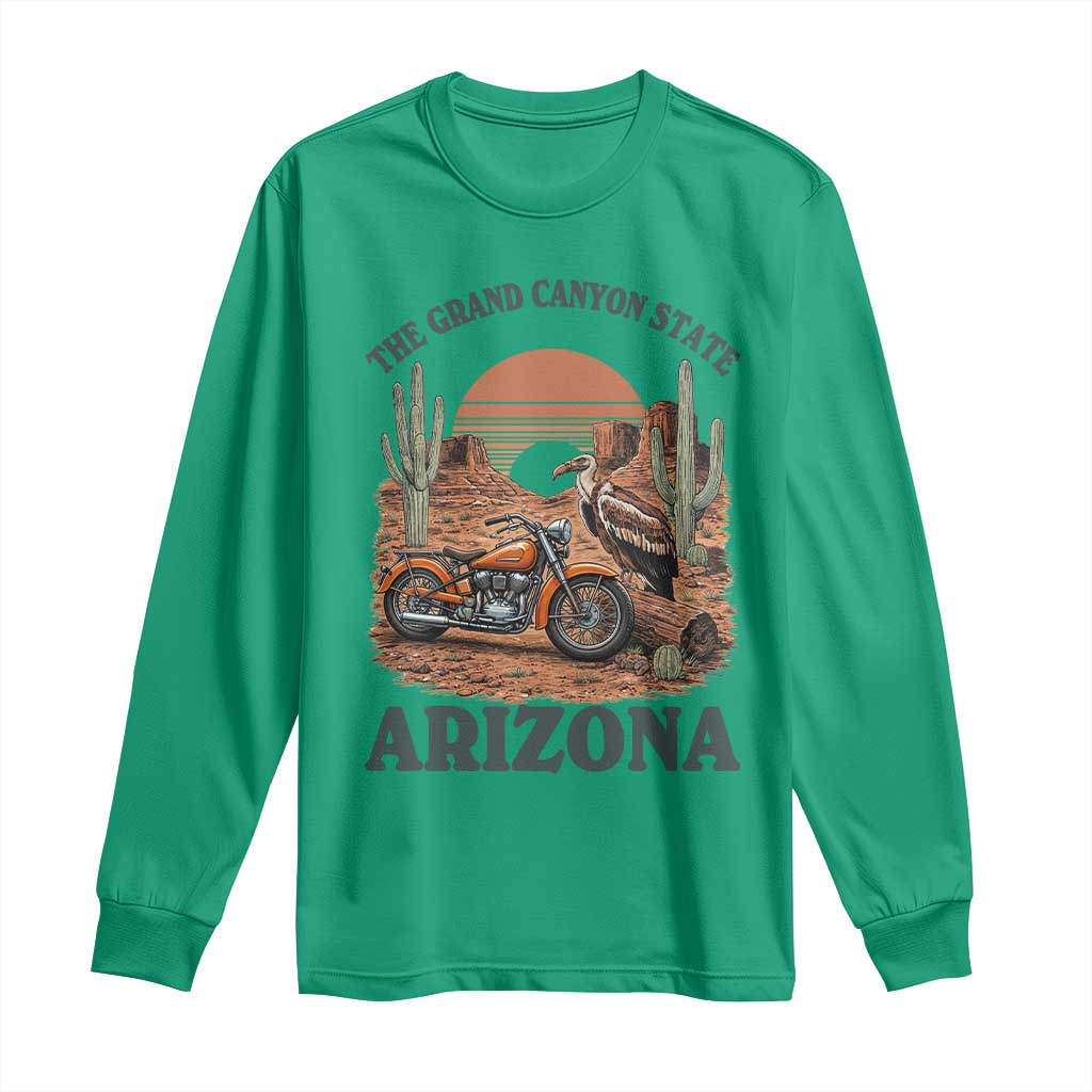 Vintage Arizona Motorcycle Rider Long Sleeve Shirt Desert Cactus Grand Canyon State