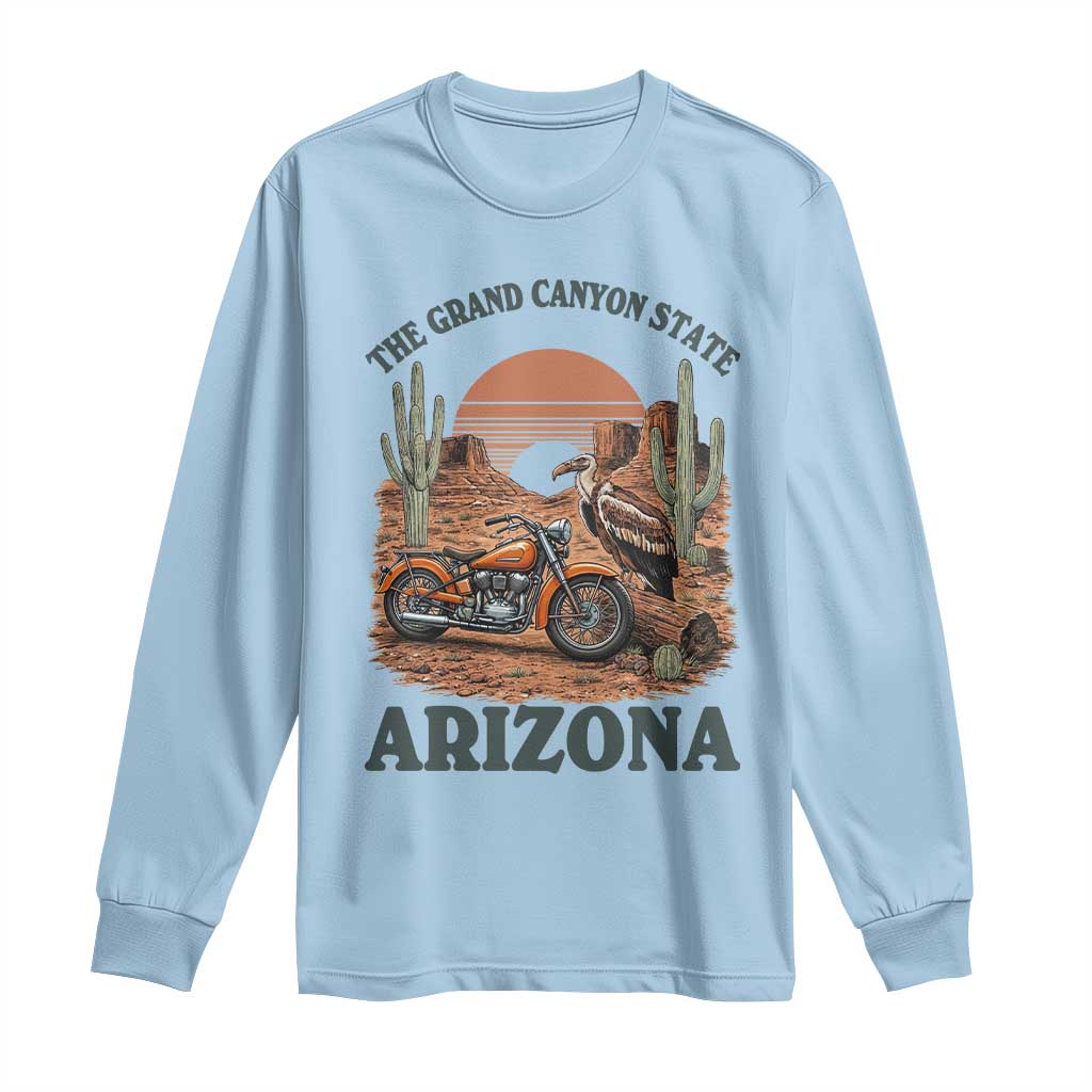 Vintage Arizona Motorcycle Rider Long Sleeve Shirt Desert Cactus Grand Canyon State