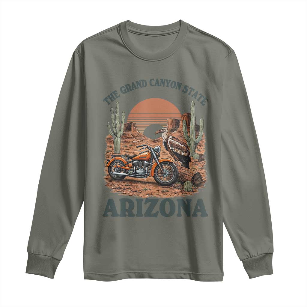 Vintage Arizona Motorcycle Rider Long Sleeve Shirt Desert Cactus Grand Canyon State
