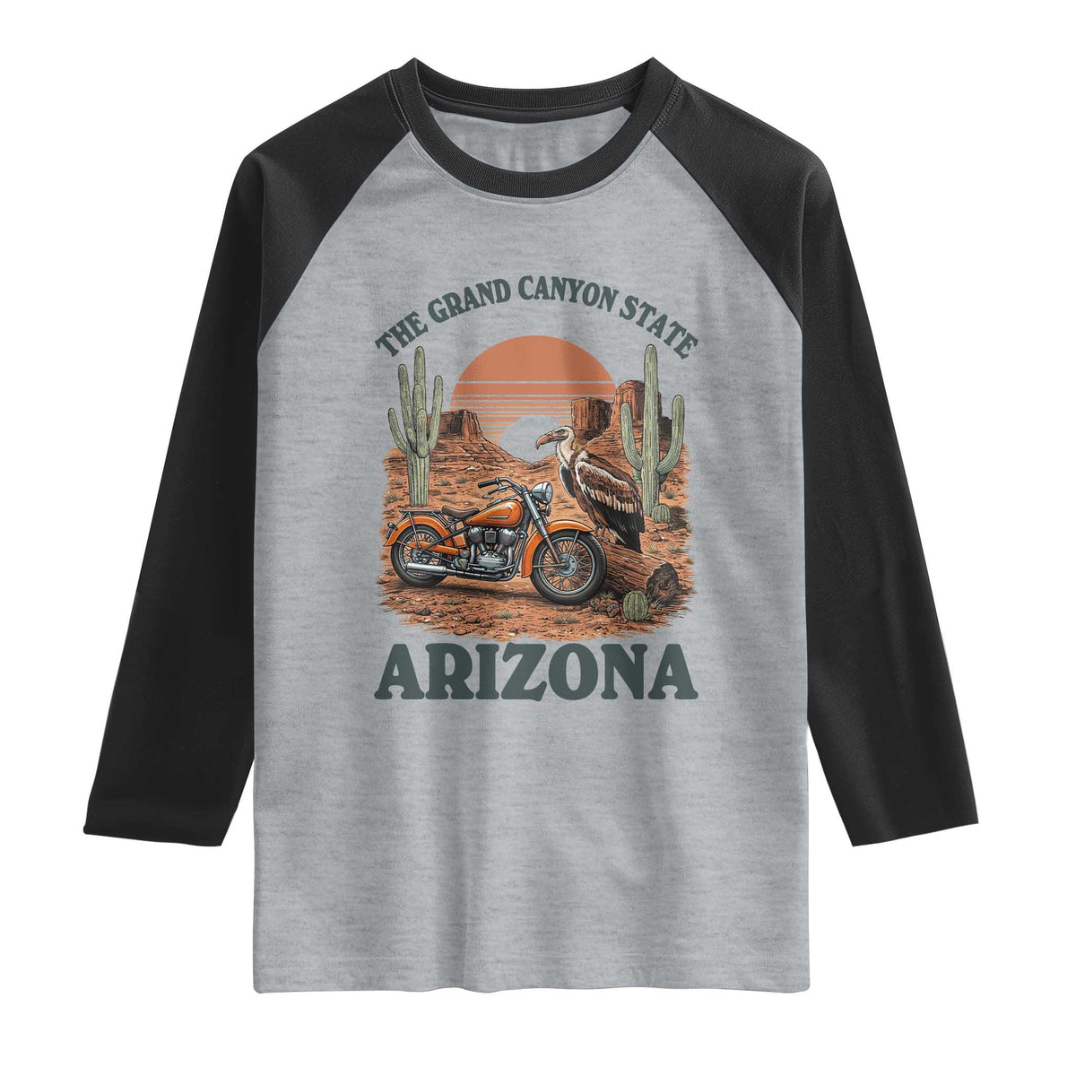 Vintage Arizona Motorcycle Rider Raglan Shirt Desert Cactus Grand Canyon State