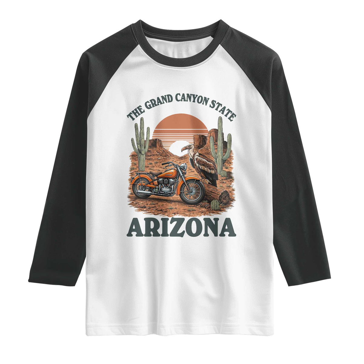 Vintage Arizona Motorcycle Rider Raglan Shirt Desert Cactus Grand Canyon State