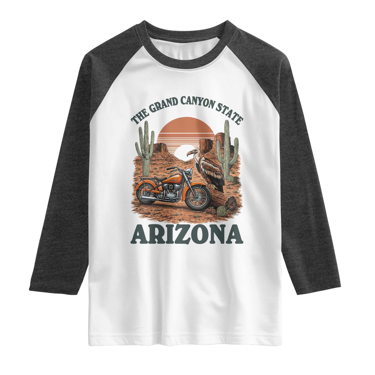 Vintage Arizona Motorcycle Rider Raglan Shirt Desert Cactus Grand Canyon State