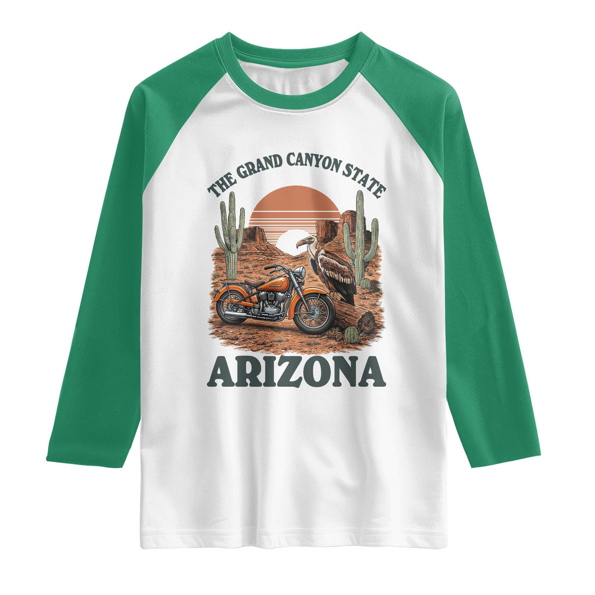 Vintage Arizona Motorcycle Rider Raglan Shirt Desert Cactus Grand Canyon State
