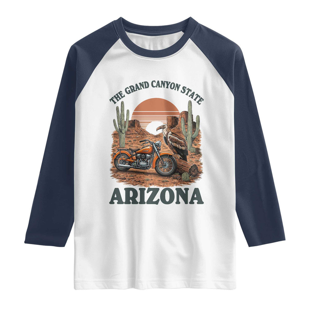 Vintage Arizona Motorcycle Rider Raglan Shirt Desert Cactus Grand Canyon State